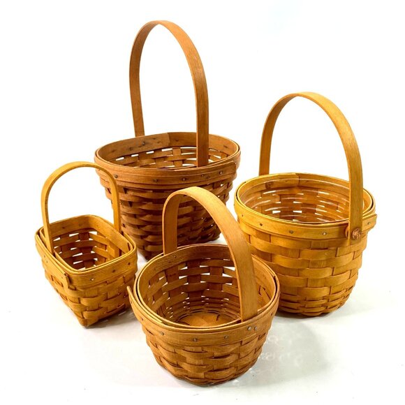 Bundle of 4 Vintage 90s Longaberger Baskets Woven Maple Wood Discovery Various - Picture 1 of 9